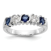 14K White Gold 3/8 carat Diamond and Blue Sapphire Complete Band